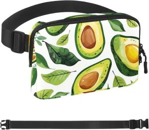 Cartoon Avocado Pattern Fanny Packs for Women Men, Crossbody Belt Bag with Zipper Pockets,Waterproof Waist Packs with Adjustable Strap for Workout Running Traveling Hiking