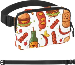 Cartoon Barbecue Food Fanny Packs for Women Men, Crossbody Belt Bag with Zipper Pockets,Waterproof Waist Packs with Adjustable Strap for Workout Running Traveling Hiking