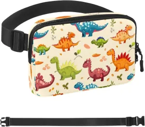 Cartoon Dinosaur Printing Fanny Packs for Women Men, Crossbody Belt Bag with Zipper Pockets,Waterproof Waist Packs with Adjustable Strap for Workout Running Traveling Hiking