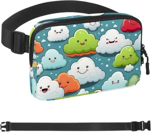 Cartoon Polychrome Cloud Fanny Packs for Women Men, Crossbody Belt Bag with Zipper Pockets,Waterproof Waist Packs with Adjustable Strap for Workout Running Traveling Hiking