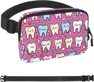Cartoon Tooth Fanny Packs for Women Men, Crossbody Belt Bag with Zipper Pockets,Waterproof Waist Packs with Adjustable Strap for Workout Running Traveling Hiking