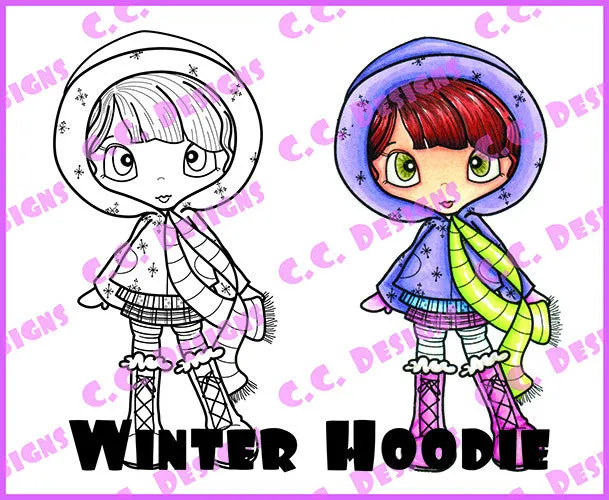 CC Designs Pink Fuzzy Boots "Winter Hoodie" Rubber Stamp