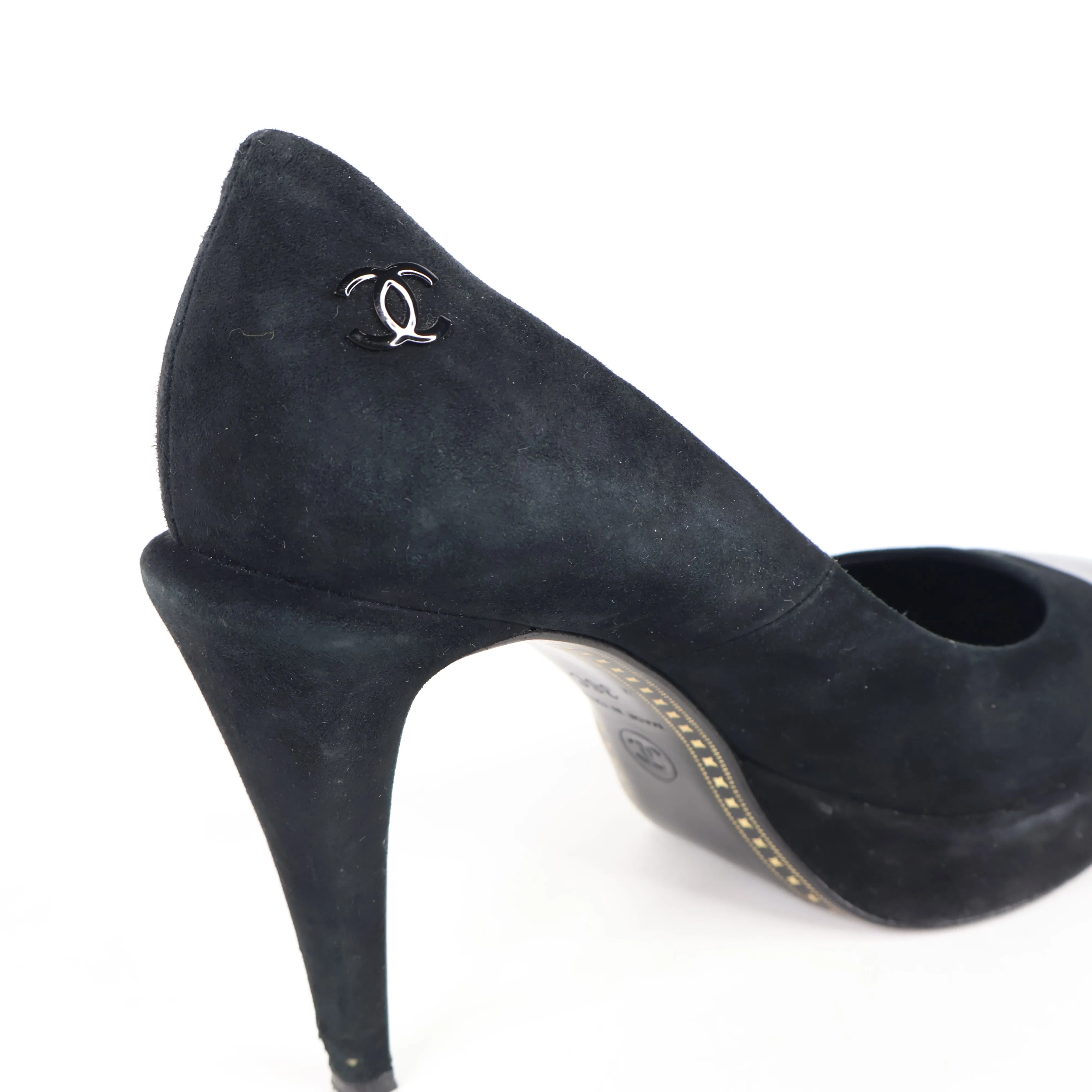 Chanel Pumps Black Suede Patent 36