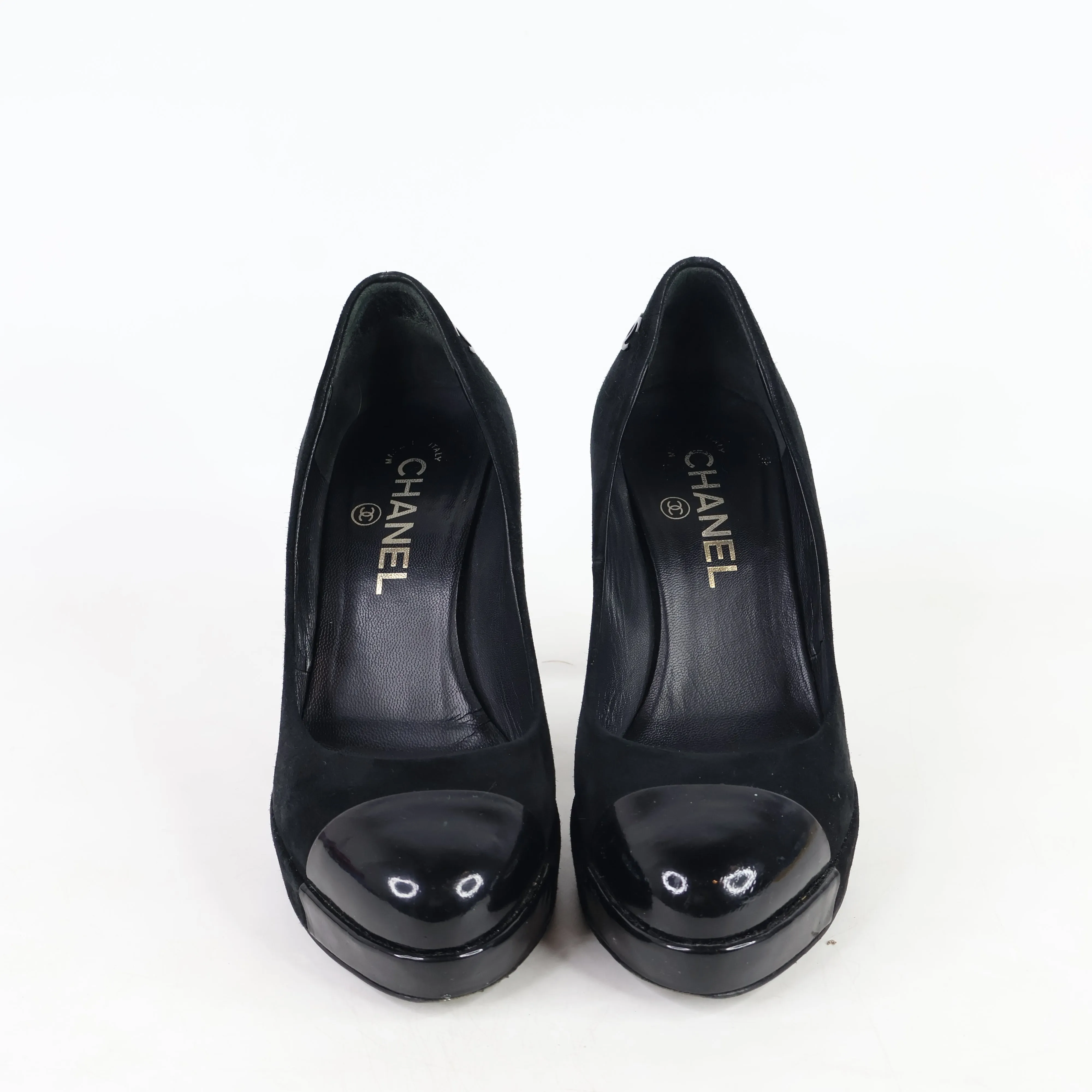 Chanel Pumps Black Suede Patent 36