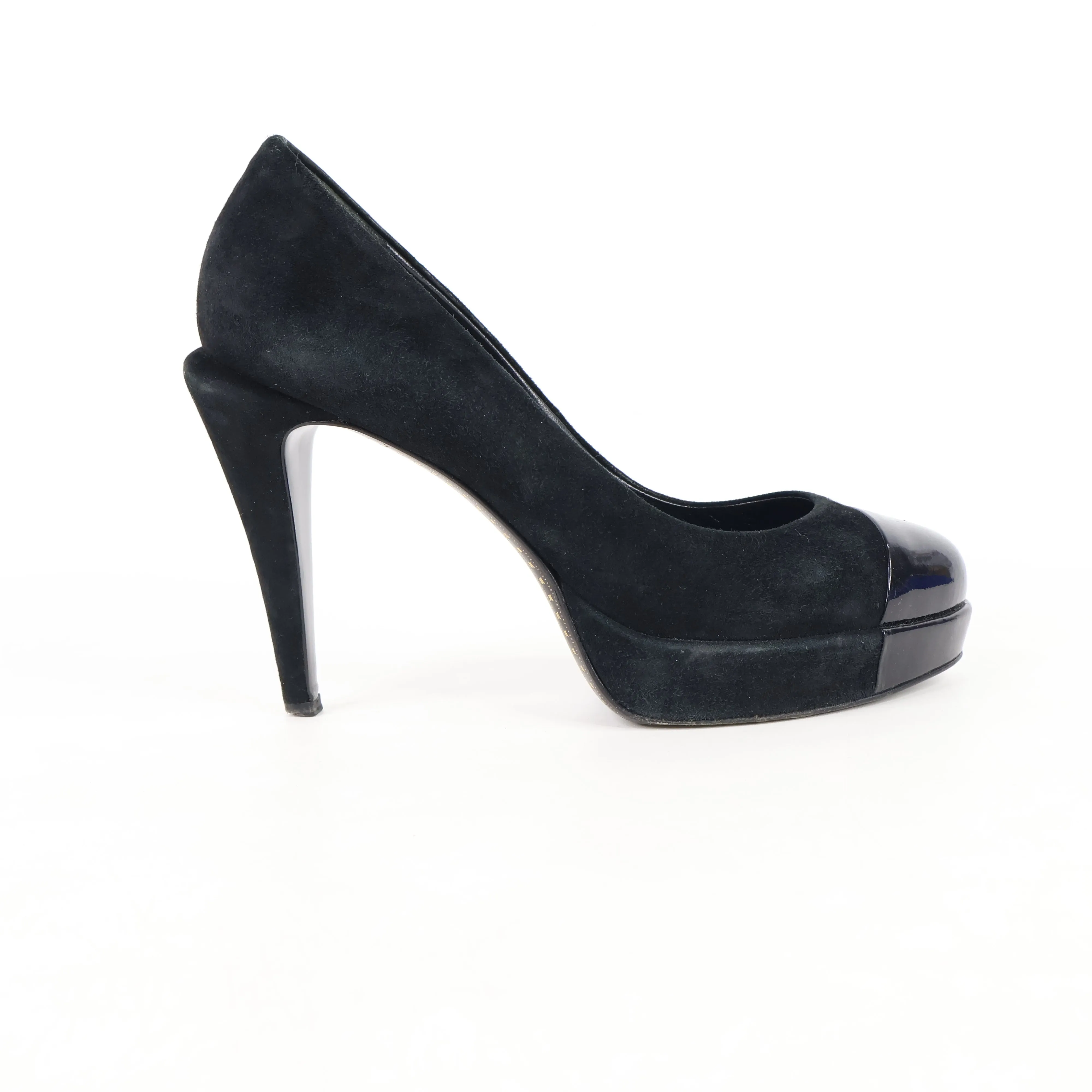 Chanel Pumps Black Suede Patent 36