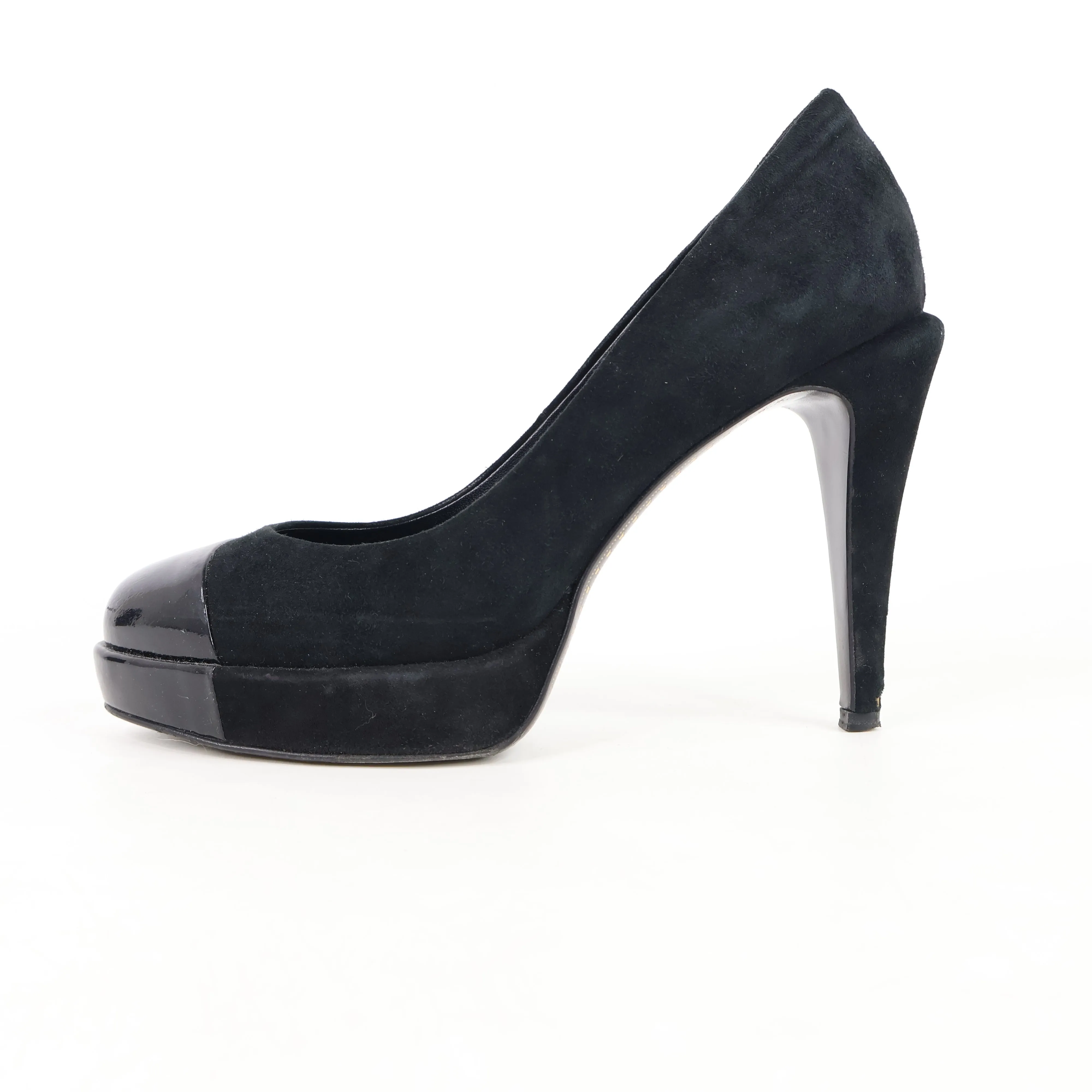 Chanel Pumps Black Suede Patent 36