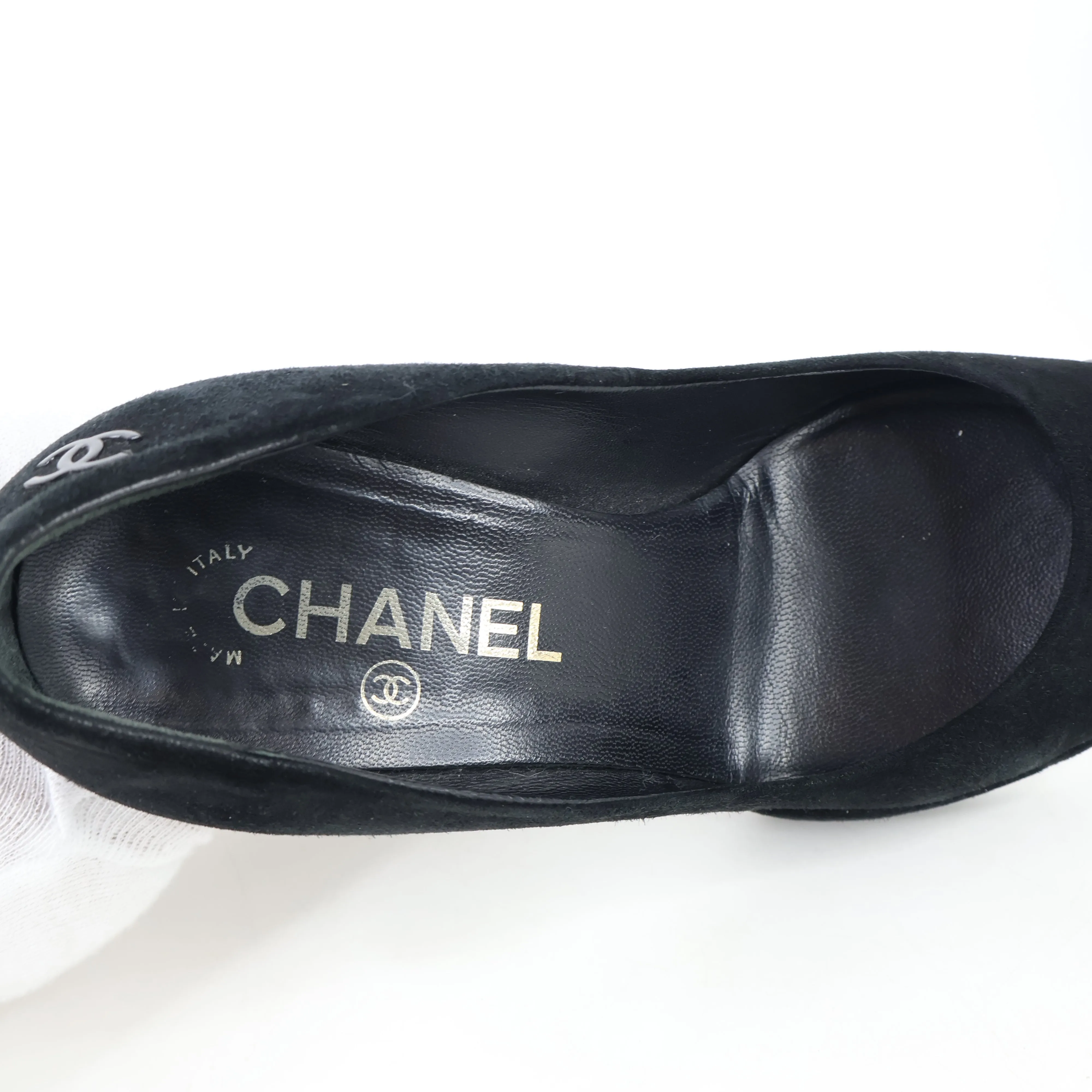 Chanel Pumps Black Suede Patent 36
