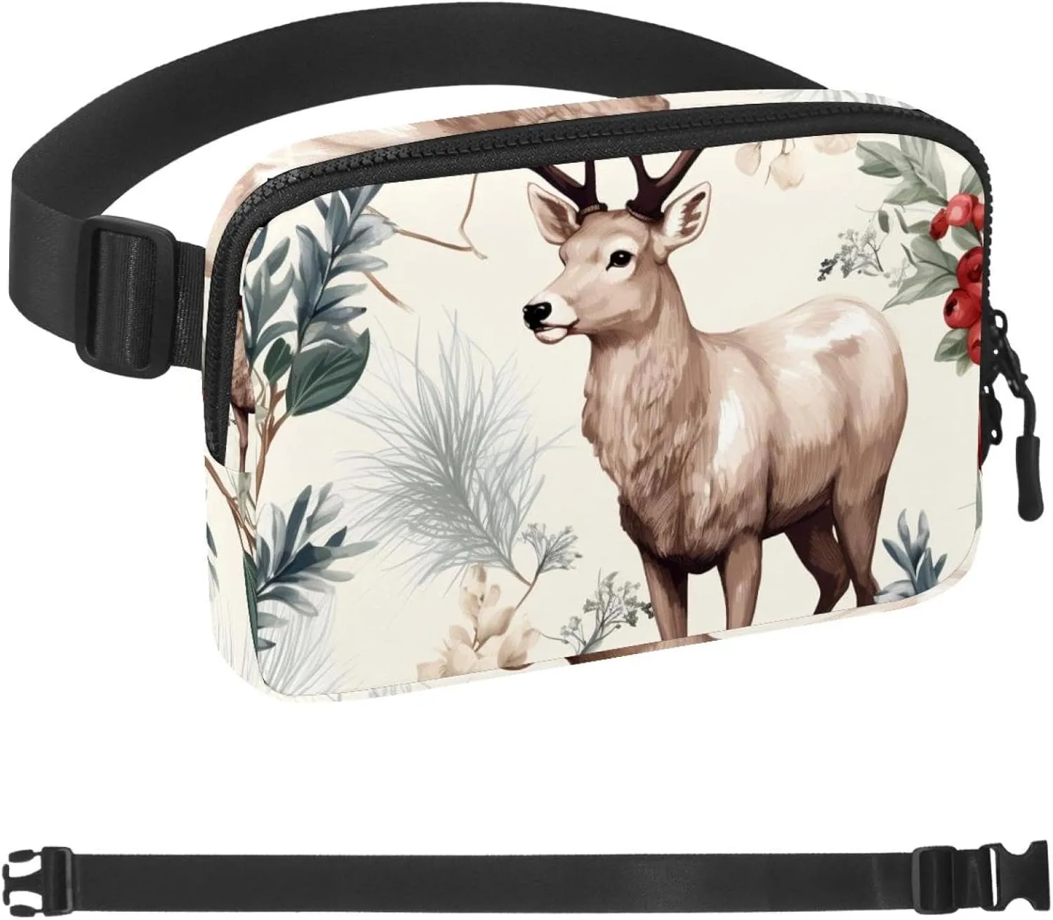 Christmas Elk O Fanny Packs for Women Men, Crossbody Belt Bag with Zipper Pockets,Waterproof Waist Packs with Adjustable Strap for Workout Running Traveling Hiking
