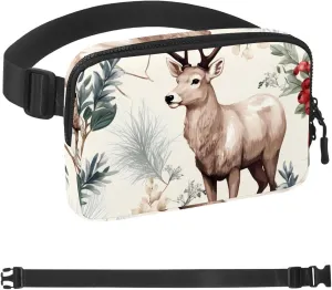 Christmas Elk O Fanny Packs for Women Men, Crossbody Belt Bag with Zipper Pockets,Waterproof Waist Packs with Adjustable Strap for Workout Running Traveling Hiking