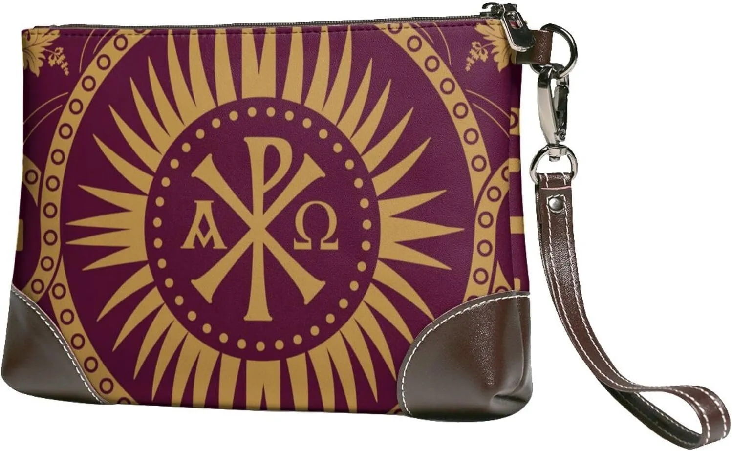Classic Orthodox Seamless Pattern Women Leather Clutch Bag Wristlet Handbags Purses Evening Bag Clutch Purse