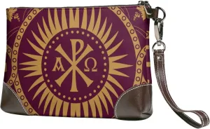Classic Orthodox Seamless Pattern Women Leather Clutch Bag Wristlet Handbags Purses Evening Bag Clutch Purse