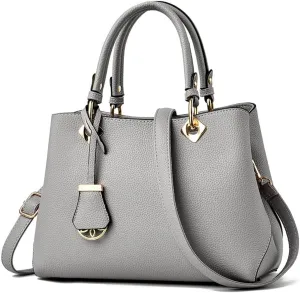 Classic Top Handle Handbag for Women Vegan Leather Satchel Handbags Purse Shoulder Bag Crossbody Bag Casual Bag-Grey