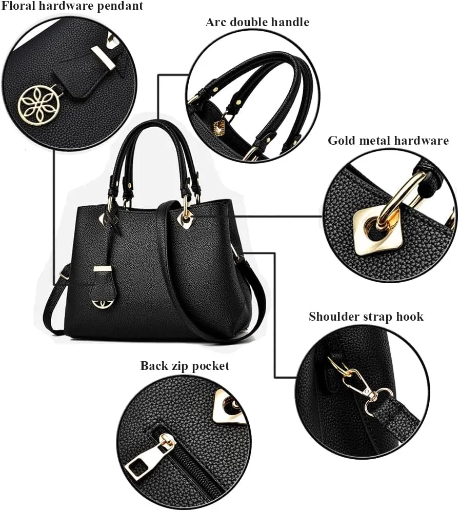 Classic Top Handle Handbag for Women Vegan Leather Satchel Handbags Purse Shoulder Bag Crossbody Bag Casual Bag-Grey