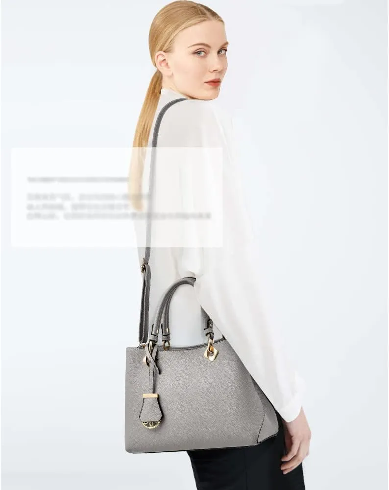 Classic Top Handle Handbag for Women Vegan Leather Satchel Handbags Purse Shoulder Bag Crossbody Bag Casual Bag-Grey
