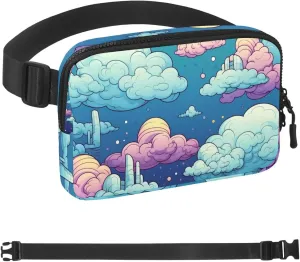 Cloud City Patterns Fanny Packs for Women Men, Crossbody Belt Bag with Zipper Pockets,Waterproof Waist Packs with Adjustable Strap for Workout Running Traveling Hiking