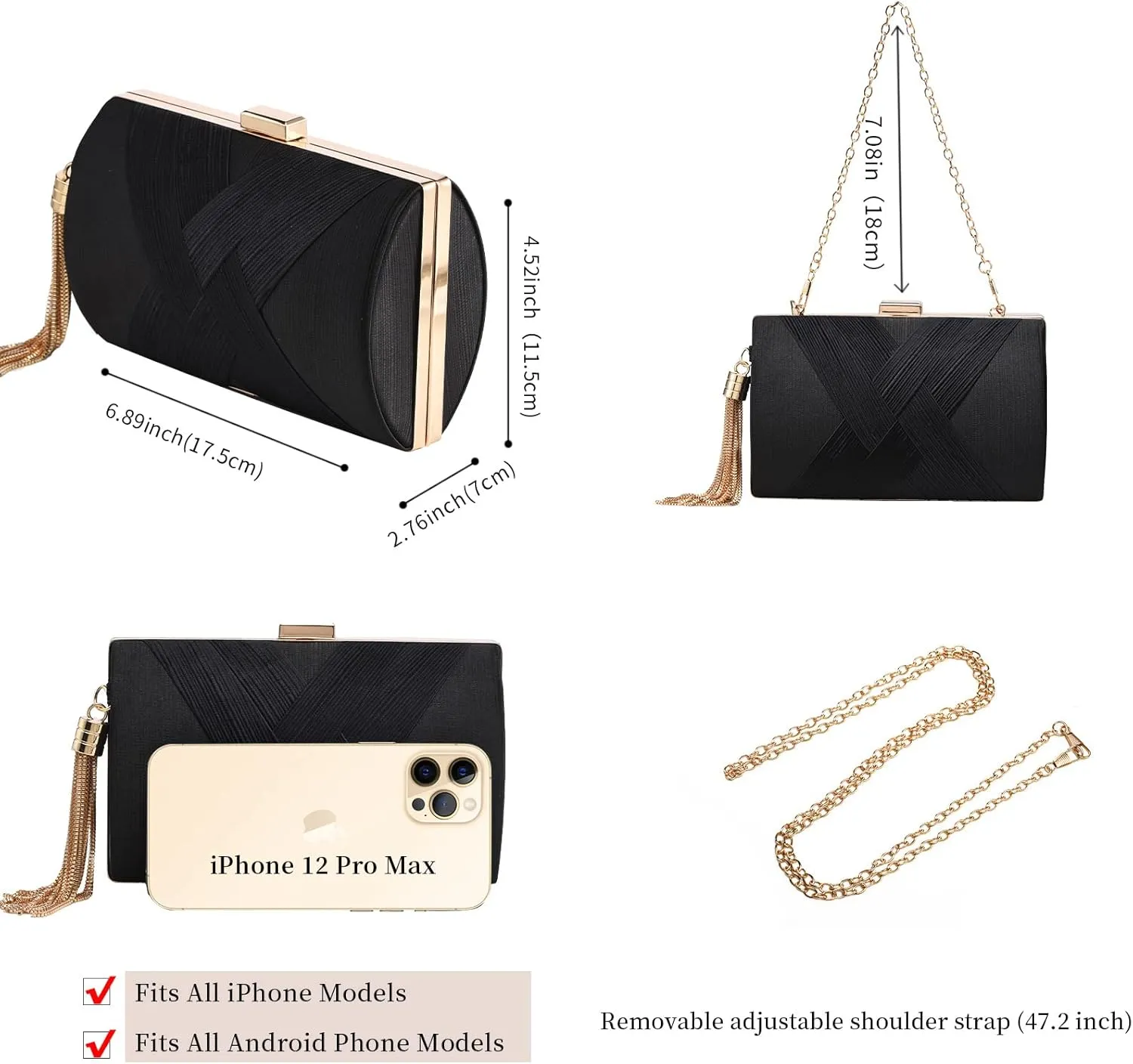 Clutch Purses For Women Tassel Evening Clutch bag Cross Body & Shoulder Bag For Wedding Night out Party