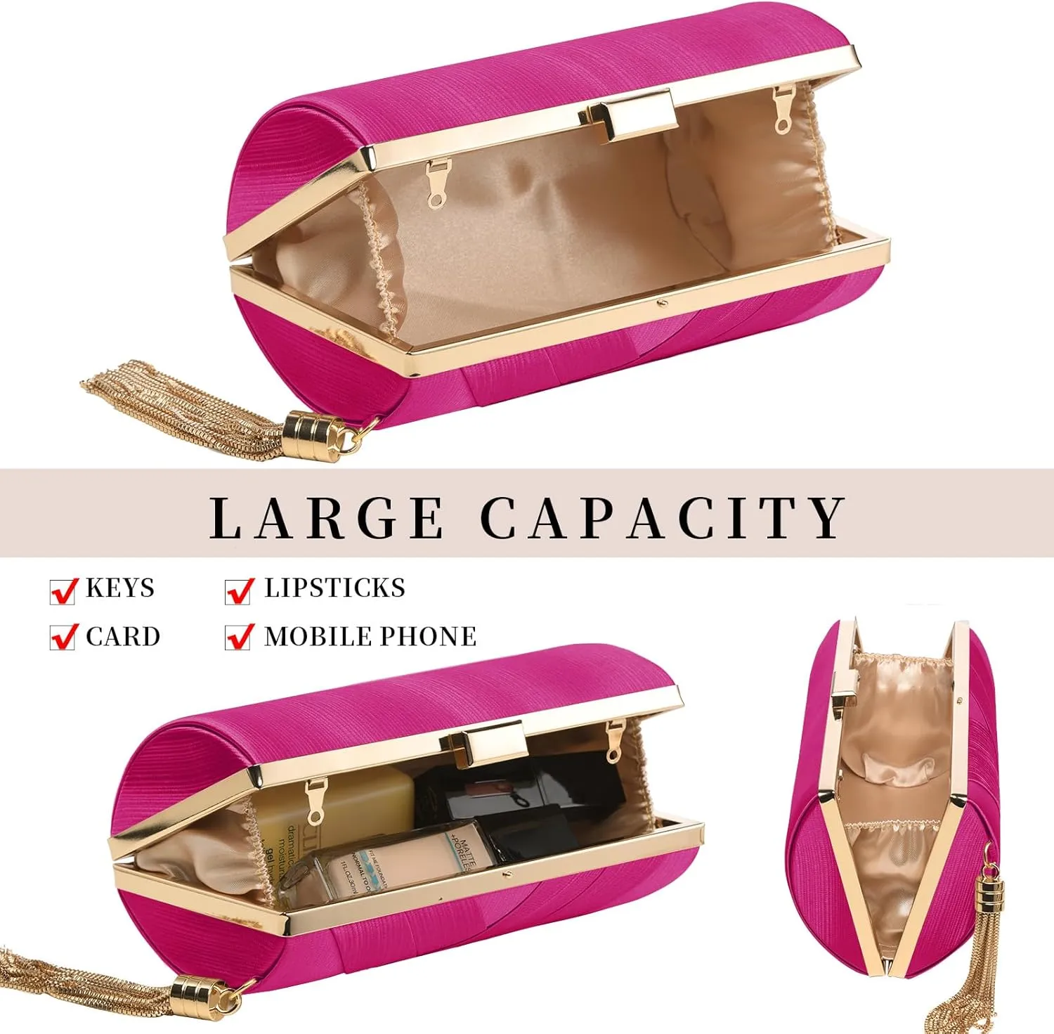 Clutch Purses For Women Tassel Evening Clutch bag Cross Body & Shoulder Bag For Wedding Night out Party