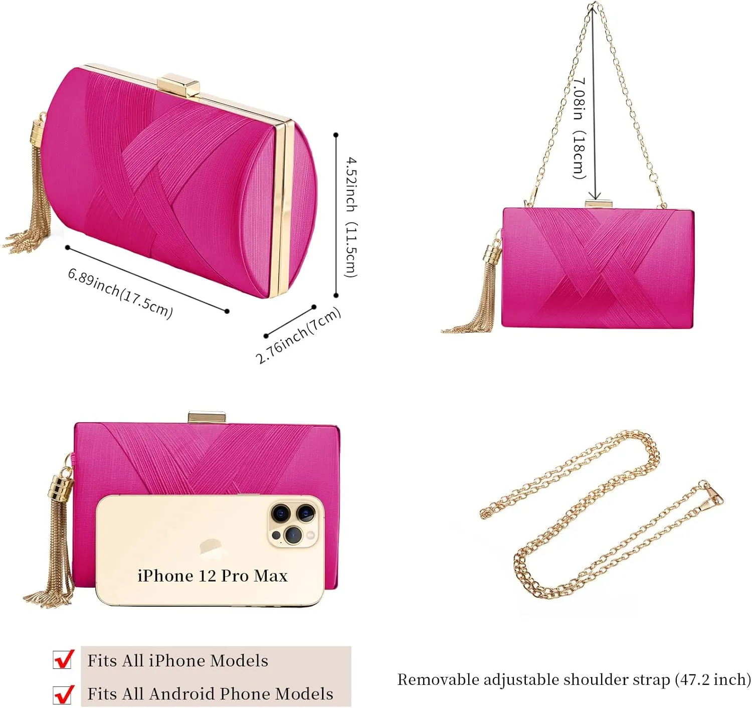 Clutch Purses For Women Tassel Evening Clutch bag Cross Body & Shoulder Bag For Wedding Night out Party