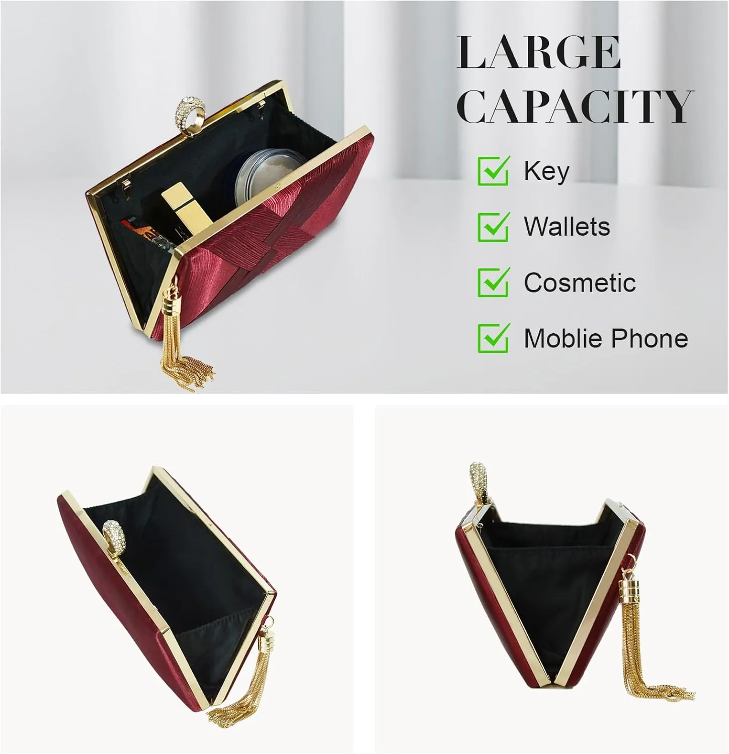 Clutch Purses for Women Tassel Evening Clutch bag Sparkly Diamond Crossbody Shoulder Bag For Wedding Night out Party