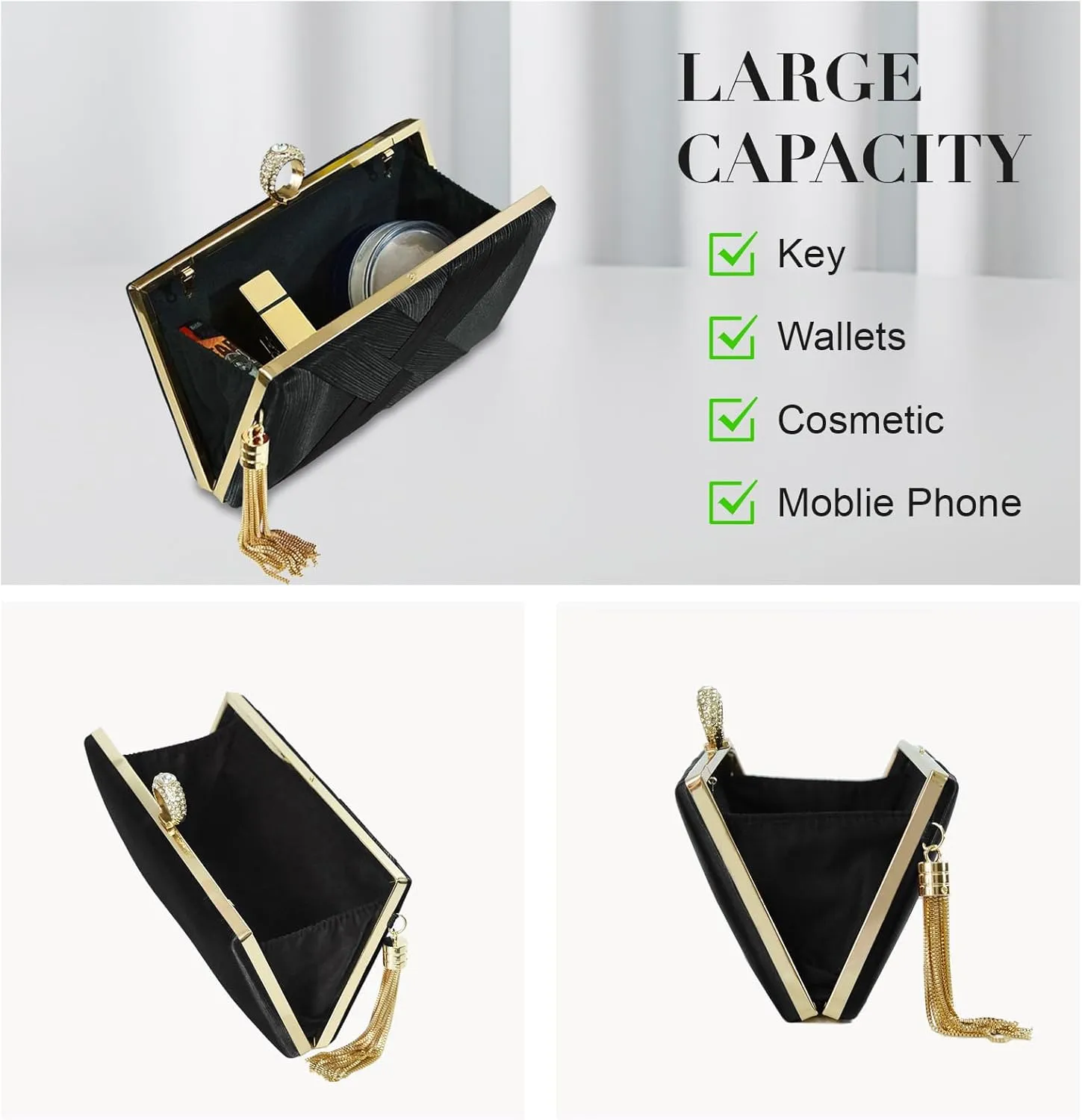 Clutch Purses for Women Tassel Evening Clutch bag Sparkly Diamond Crossbody Shoulder Bag For Wedding Night out Party