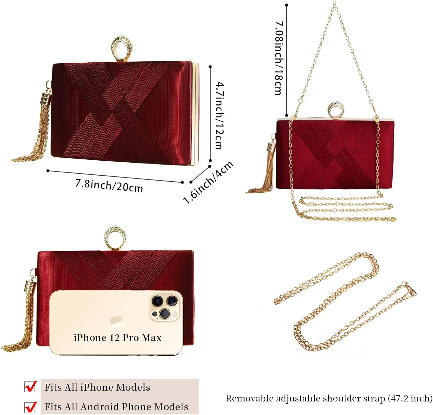 Clutch Purses for Women Tassel Evening Clutch bag Sparkly Diamond Crossbody Shoulder Bag For Wedding Night out Party