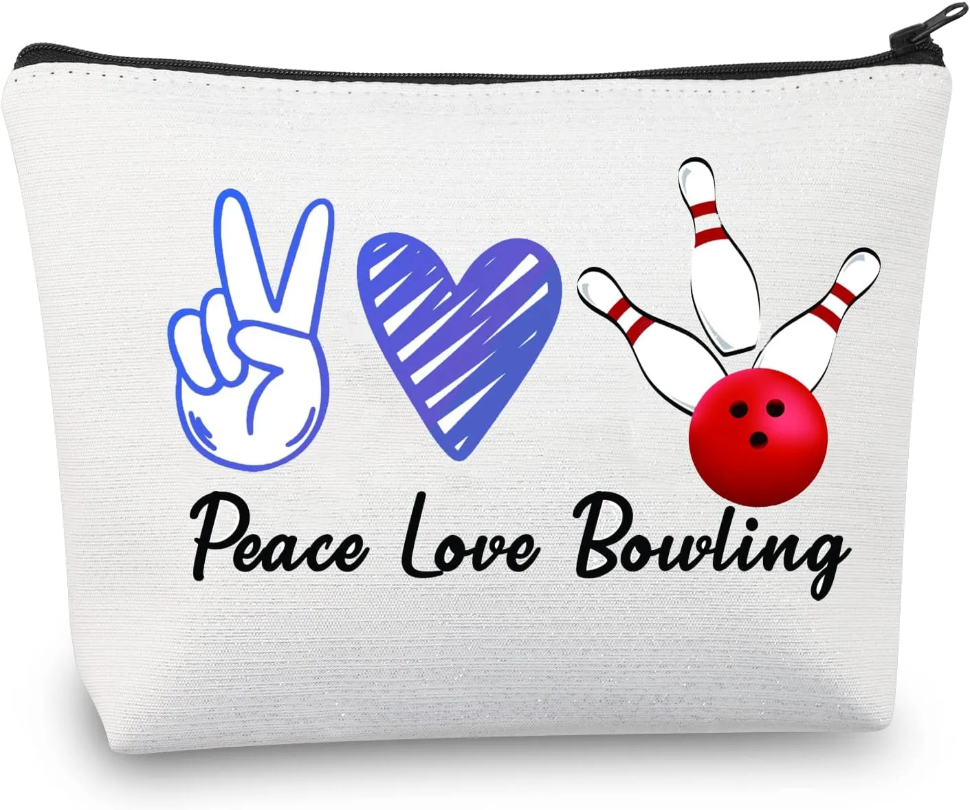 CMNIM Bowling Makeup Bag Bowling Gifts Bowling Lover Gift Bowler Gifts Bowling Player Gifts Bowling Ball Gift Cosmetic Bag Pouch (Peace Love Bowling)