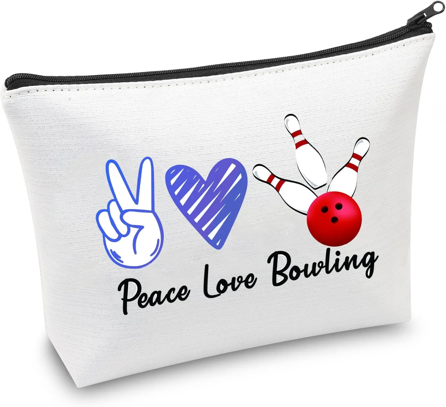 CMNIM Bowling Makeup Bag Bowling Gifts Bowling Lover Gift Bowler Gifts Bowling Player Gifts Bowling Ball Gift Cosmetic Bag Pouch (Peace Love Bowling)
