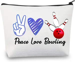 CMNIM Bowling Makeup Bag Bowling Gifts Bowling Lover Gift Bowler Gifts Bowling Player Gifts Bowling Ball Gift Cosmetic Bag Pouch (Peace Love Bowling)