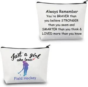CMNIM Field Hockey Gifts for Her Field Hockey Player Gifts Field Hockey Makeup Bags Cosmetic Travel Bags Inspirational Gifts (Just a Girl Who Loves Field Hockey Makeup Bag)