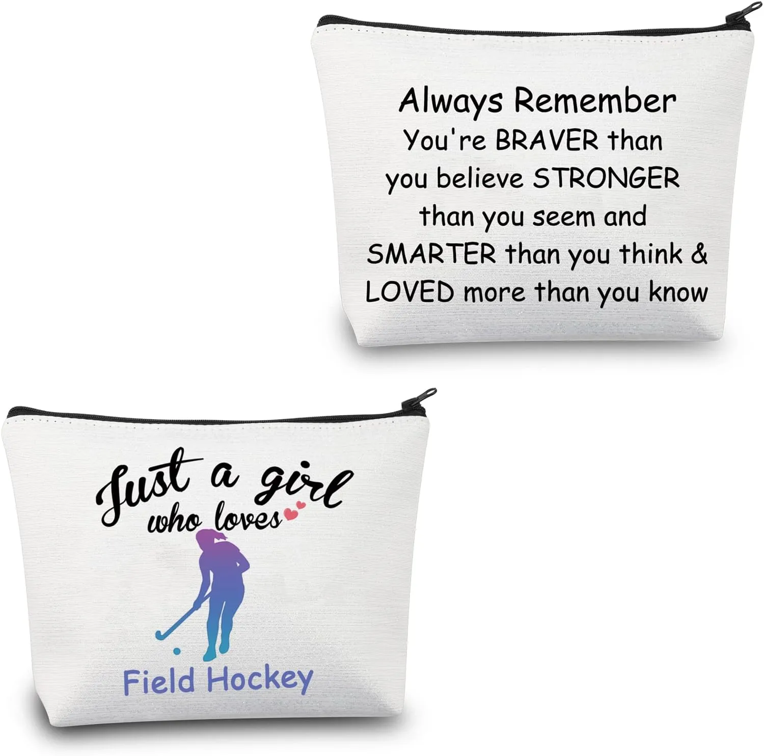 CMNIM Field Hockey Gifts for Her Field Hockey Player Gifts Field Hockey Makeup Bags Cosmetic Travel Bags Inspirational Gifts (Just a Girl Who Loves Field Hockey Makeup Bag)