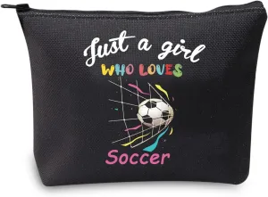 CMNIM Girl Soccer Gifts Just a Girl Who Loves Soccer Makeup Bags Soccer Travel Cosmetic Bag Gift for Soccer Players Fans (Just a Girl Who Loves Soccer bag black)