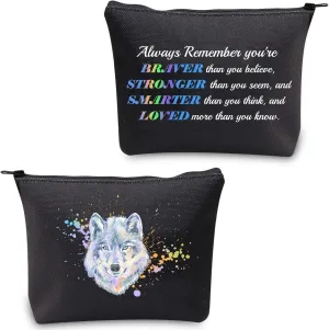 CMNIM Wolf Gifts Makeup Cosmetic Bag Gifts for Wolf Lovers Inspirational Wolf Zipper Pouch Travel Bag Toiletry Cases Organizer (Wolf Gifts Makeup Bag)