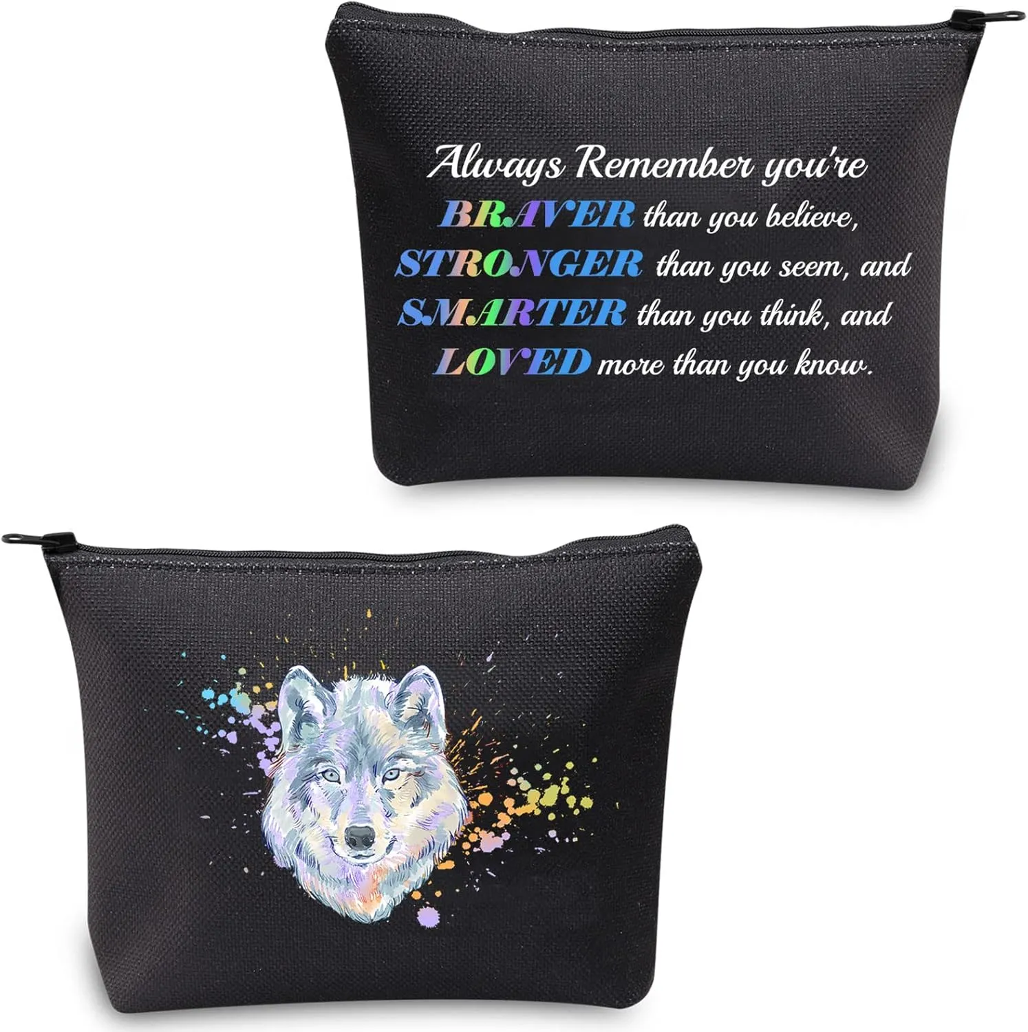 CMNIM Wolf Gifts Makeup Cosmetic Bag Gifts for Wolf Lovers Inspirational Wolf Zipper Pouch Travel Bag Toiletry Cases Organizer (Wolf Gifts Makeup Bag)