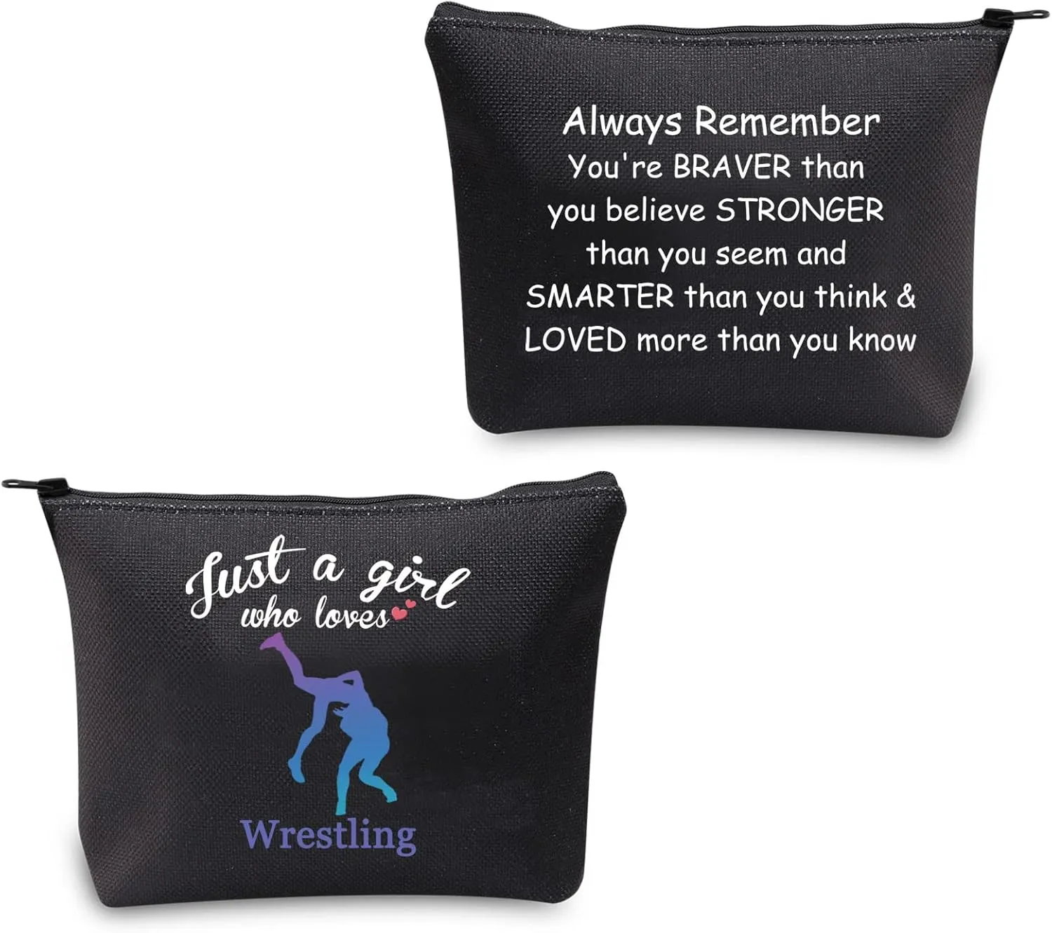 CMNIM Wrestler Girl Gifts - Just a Girl Who Loves Wrestling Makeup Cosmetics Bag - Inspirational Travel Zipper Bag for Girls (Black)