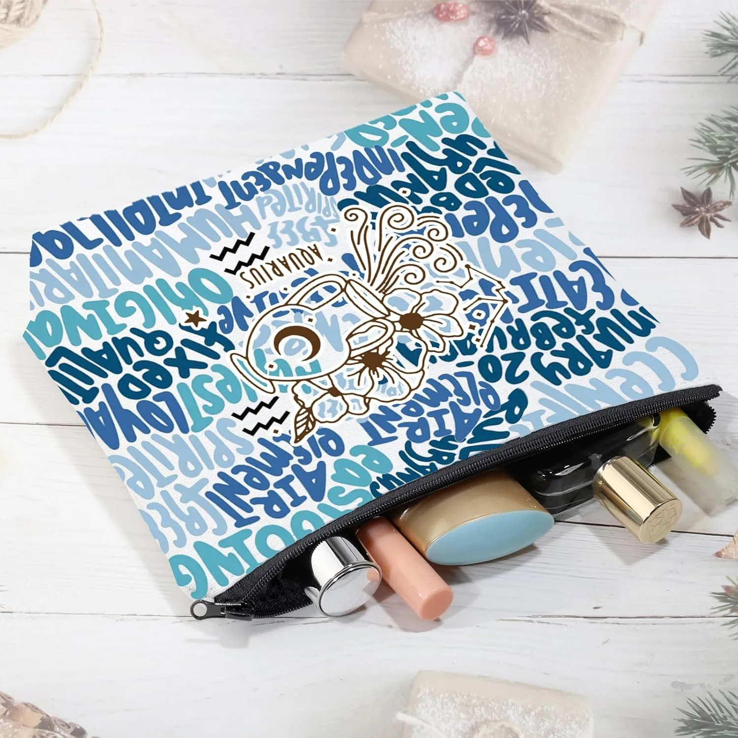 CMNIM Zodiac Makeup Bag 12 Constellation Cosmetic Bag Astrology Lover Gifts Zodiac Sign Birthday Gifts Horoscope Travel Pouch (2499 Aquarius)