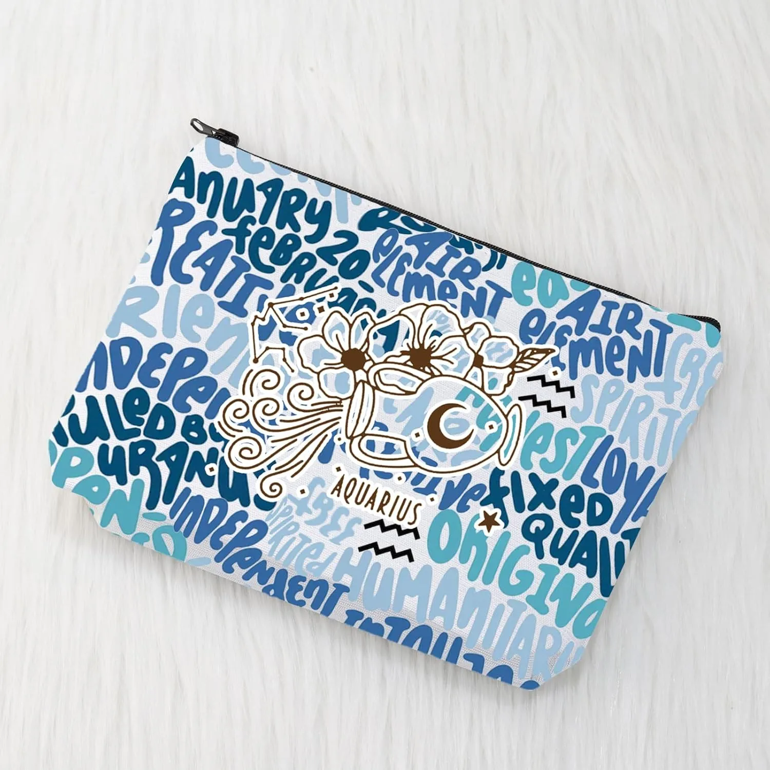 CMNIM Zodiac Makeup Bag 12 Constellation Cosmetic Bag Astrology Lover Gifts Zodiac Sign Birthday Gifts Horoscope Travel Pouch (2499 Aquarius)