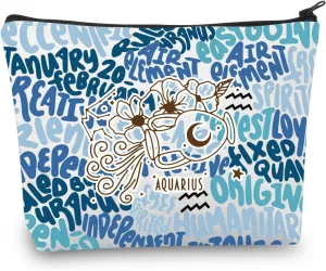 CMNIM Zodiac Makeup Bag 12 Constellation Cosmetic Bag Astrology Lover Gifts Zodiac Sign Birthday Gifts Horoscope Travel Pouch (2499 Aquarius)