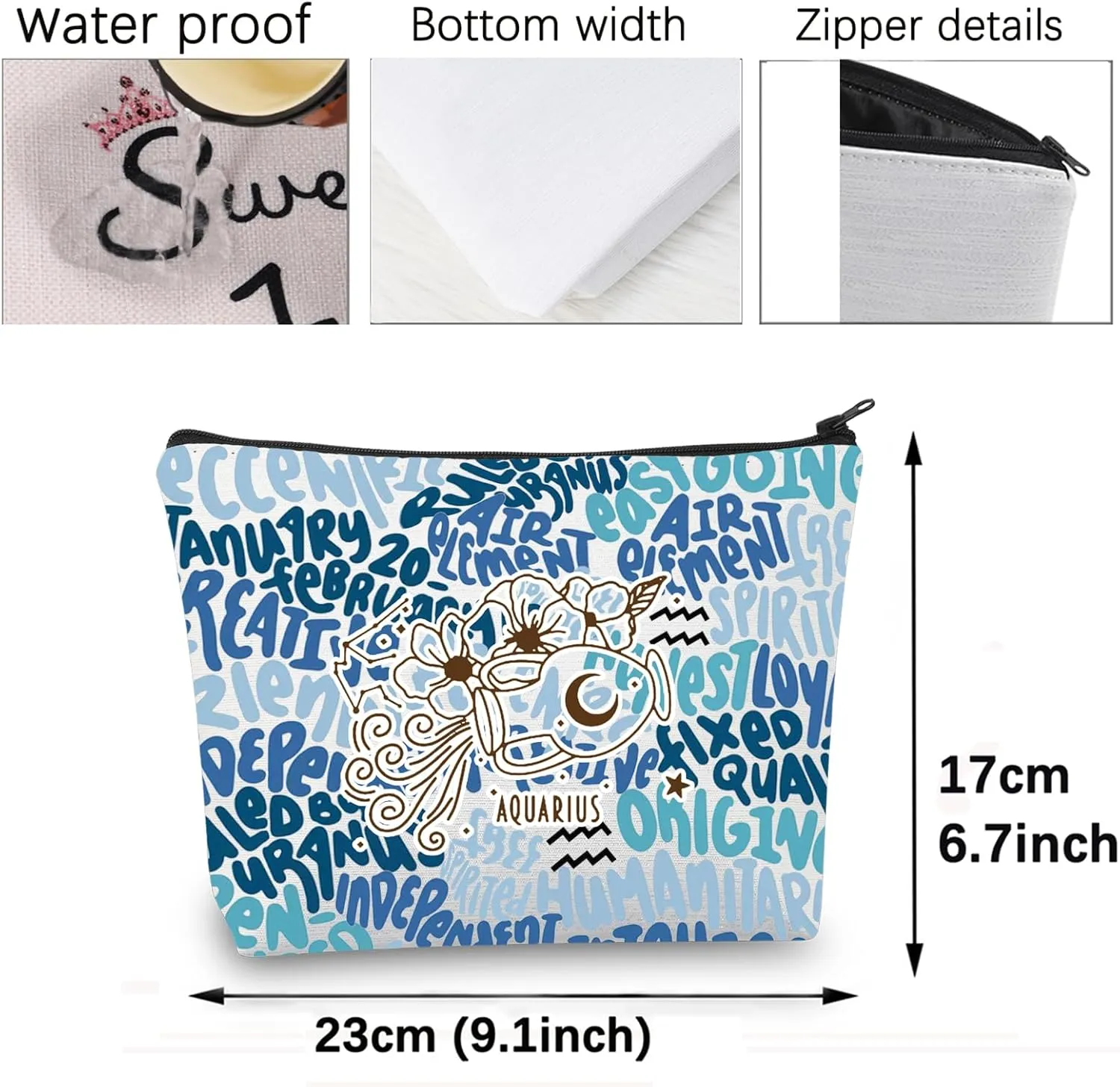 CMNIM Zodiac Makeup Bag 12 Constellation Cosmetic Bag Astrology Lover Gifts Zodiac Sign Birthday Gifts Horoscope Travel Pouch (2499 Aquarius)