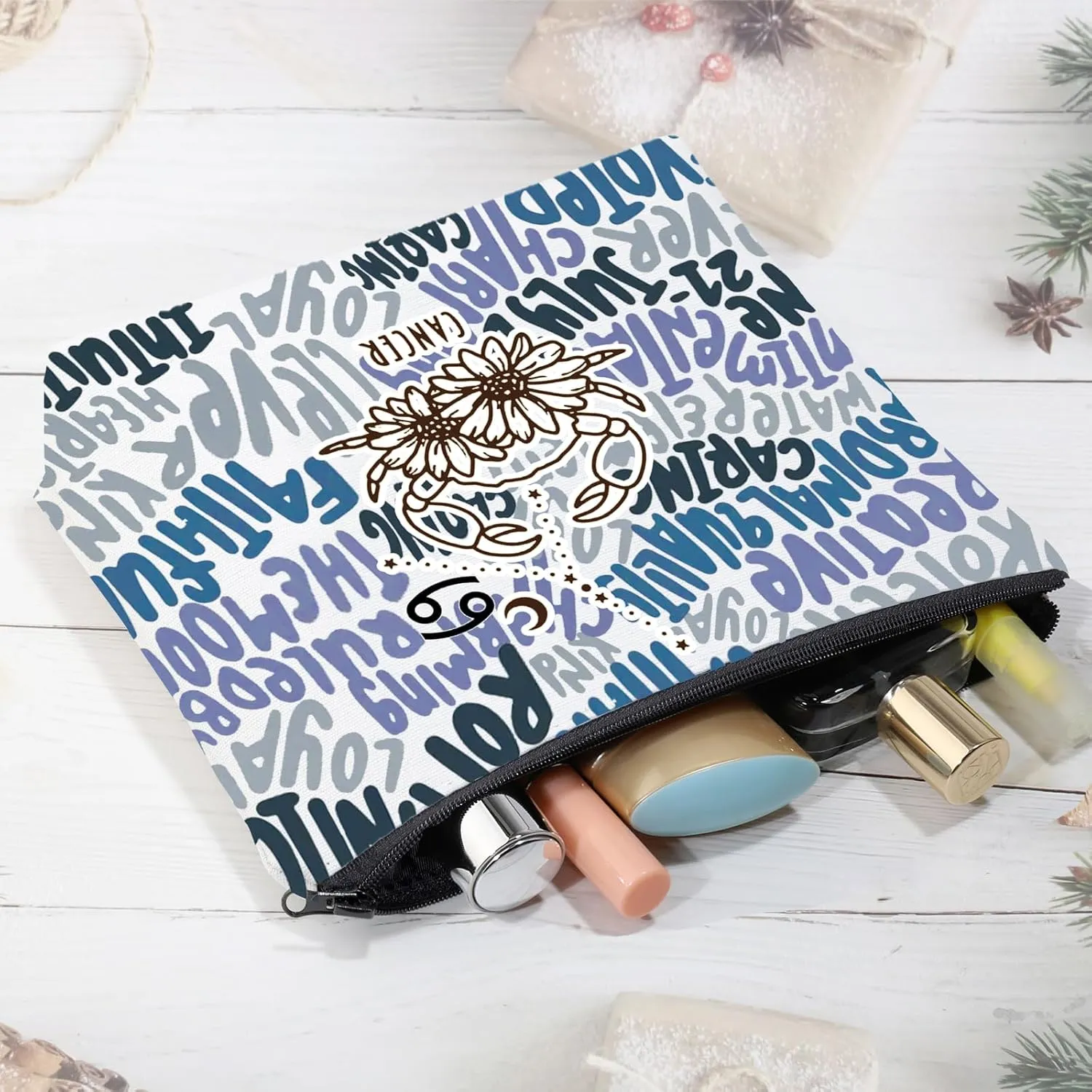 CMNIM Zodiac Makeup Bag 12 Constellation Cosmetic Bag Astrology Lover Gifts Zodiac Sign Birthday Gifts Horoscope Travel Pouch (2499 Cancer)