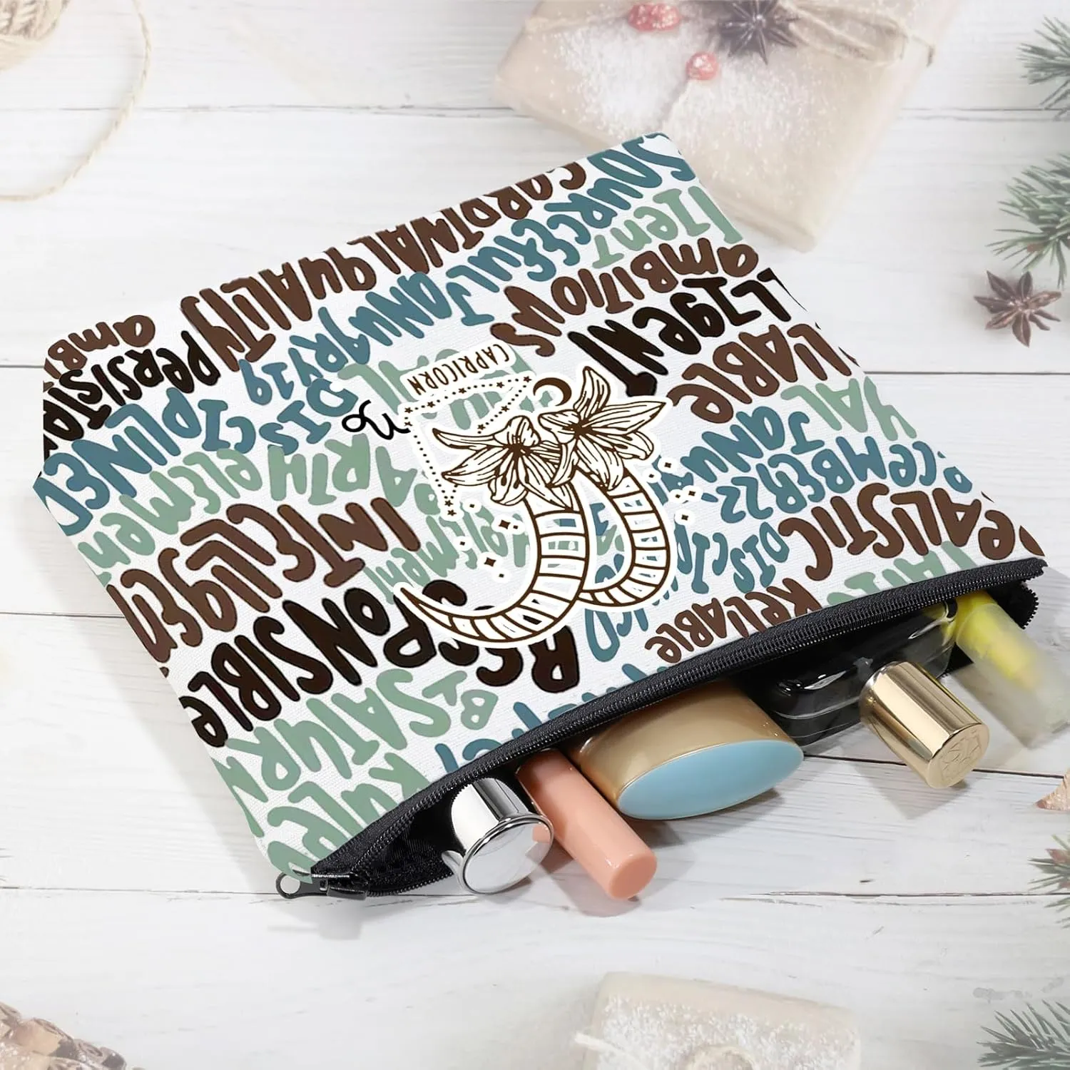 CMNIM Zodiac Makeup Bag 12 Constellation Cosmetic Bag Astrology Lover Gifts Zodiac Sign Birthday Gifts Horoscope Travel Pouch (2499 Capricorn)