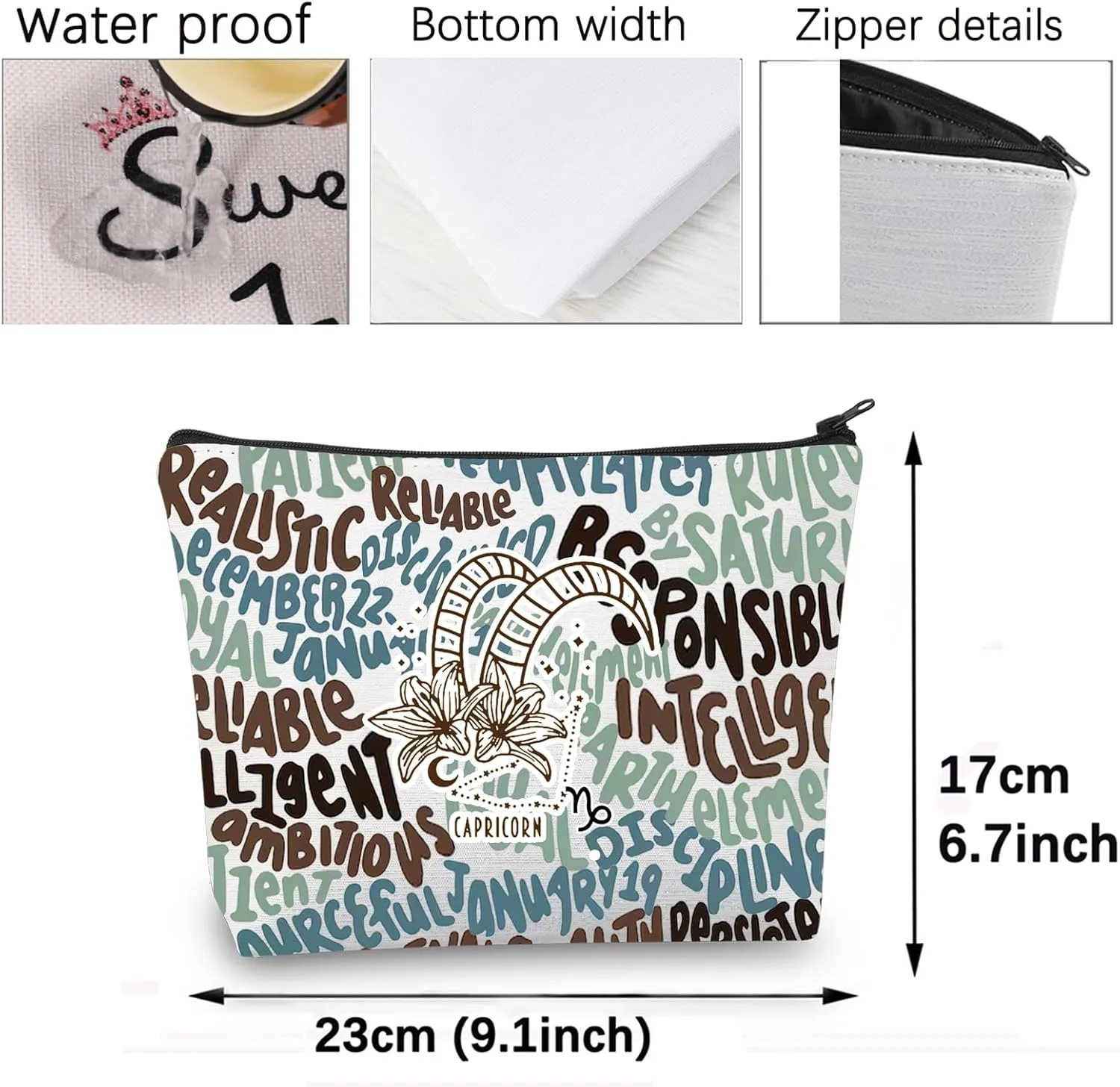 CMNIM Zodiac Makeup Bag 12 Constellation Cosmetic Bag Astrology Lover Gifts Zodiac Sign Birthday Gifts Horoscope Travel Pouch (2499 Capricorn)