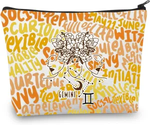 CMNIM Zodiac Makeup Bag 12 Constellation Cosmetic Bag Astrology Lover Gifts Zodiac Sign Birthday Gifts Horoscope Travel Pouch (2499 Gemini)