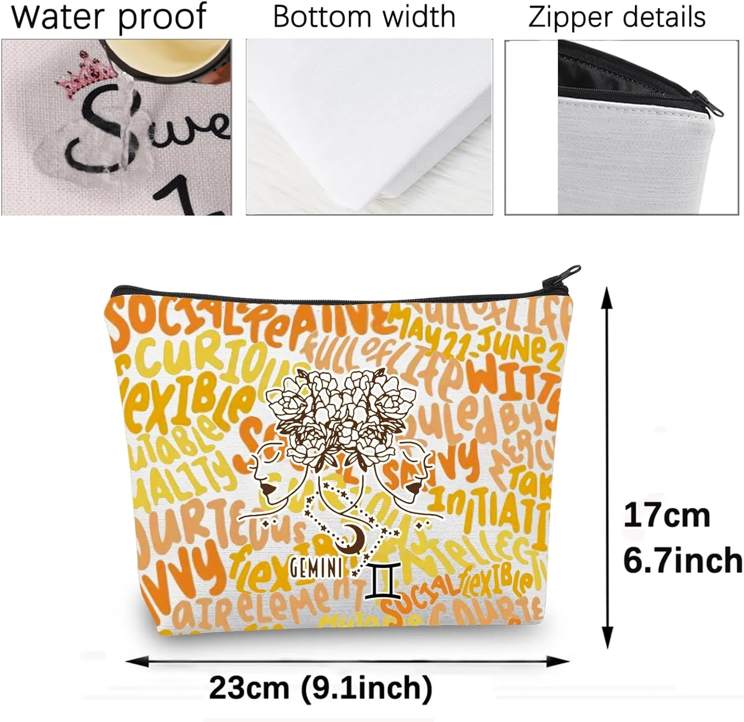 CMNIM Zodiac Makeup Bag 12 Constellation Cosmetic Bag Astrology Lover Gifts Zodiac Sign Birthday Gifts Horoscope Travel Pouch (2499 Gemini)