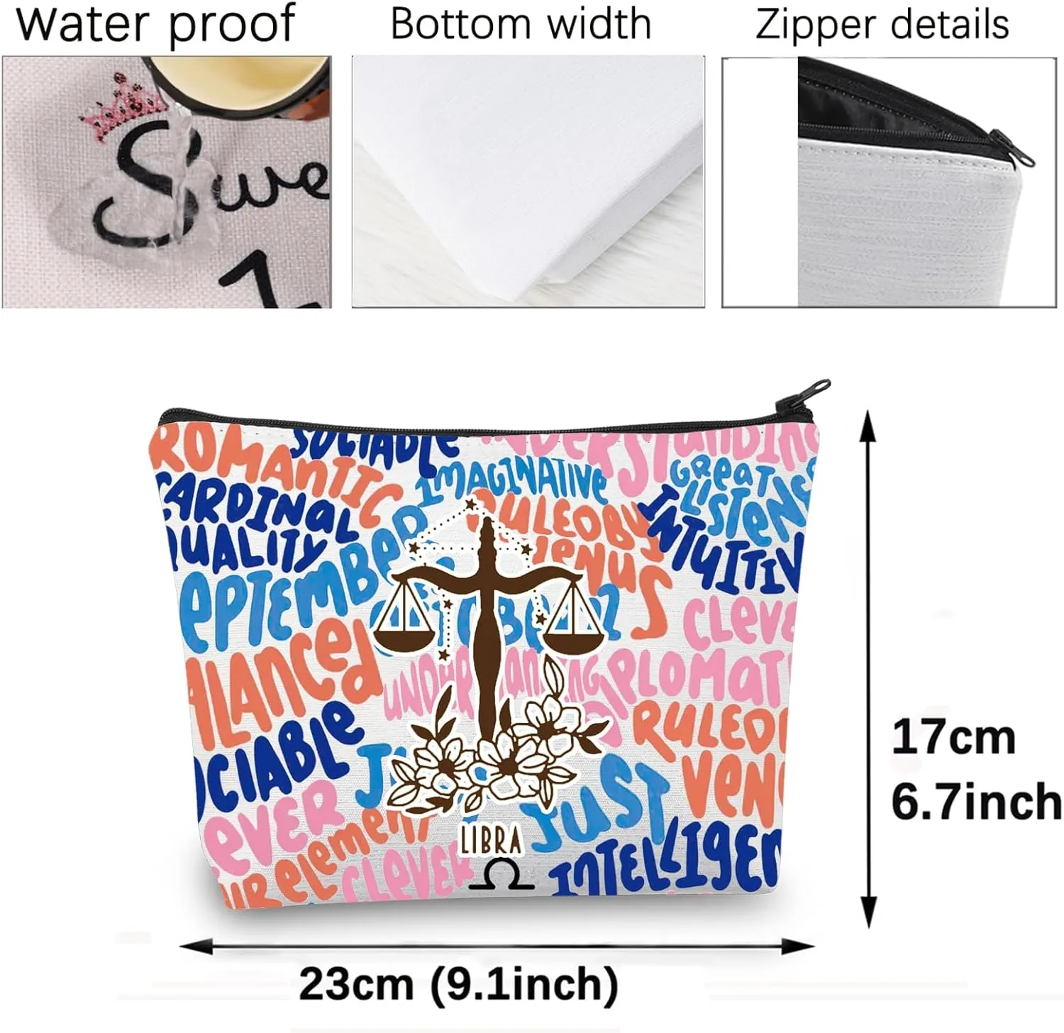 CMNIM Zodiac Makeup Bag 12 Constellation Cosmetic Bag Astrology Lover Gifts Zodiac Sign Birthday Gifts Horoscope Travel Pouch (2499 Libra)