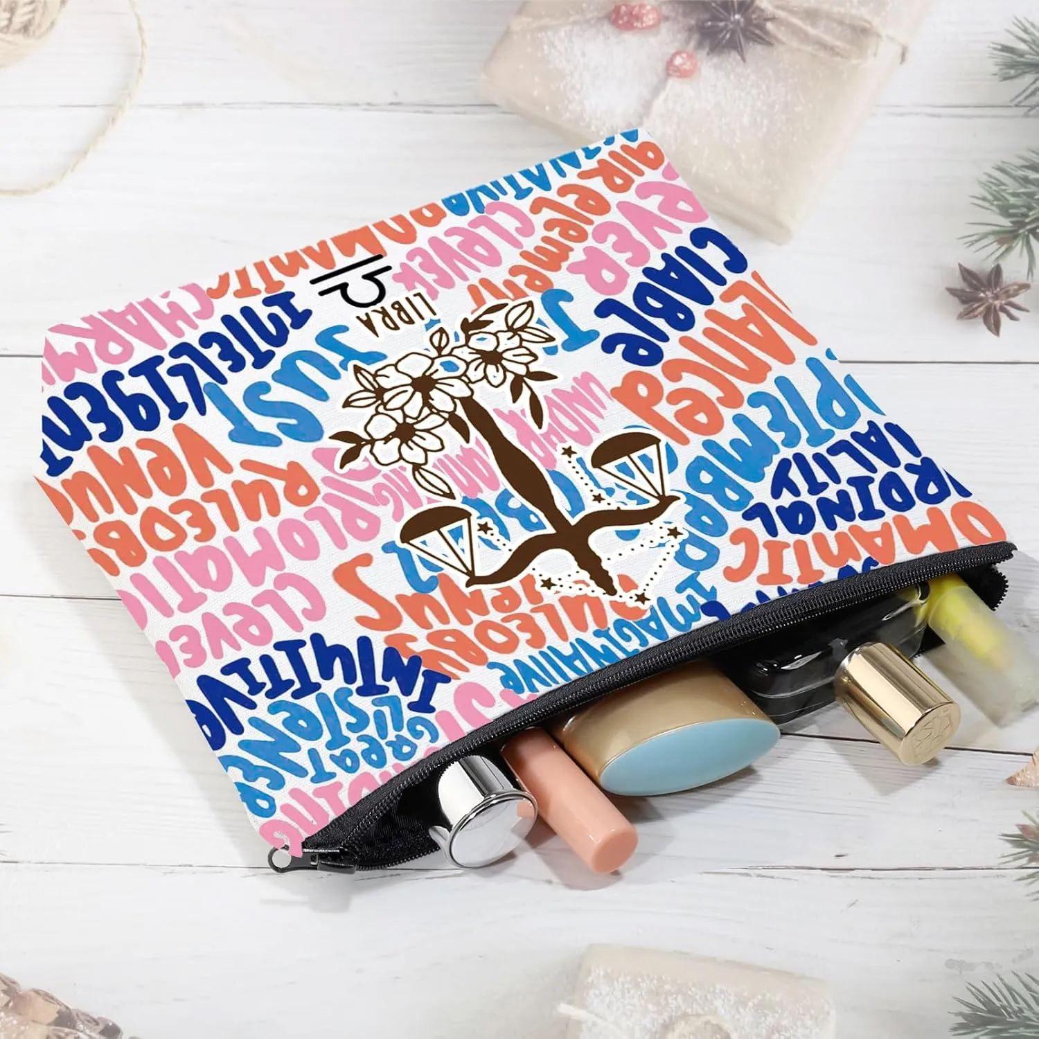 CMNIM Zodiac Makeup Bag 12 Constellation Cosmetic Bag Astrology Lover Gifts Zodiac Sign Birthday Gifts Horoscope Travel Pouch (2499 Libra)