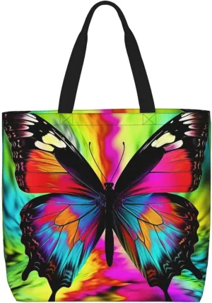 Colorful Butterfly Tote Bag for Women Hobo Handbags with Zipper Large Shoulder Bag Shopping Bags Travel Purse