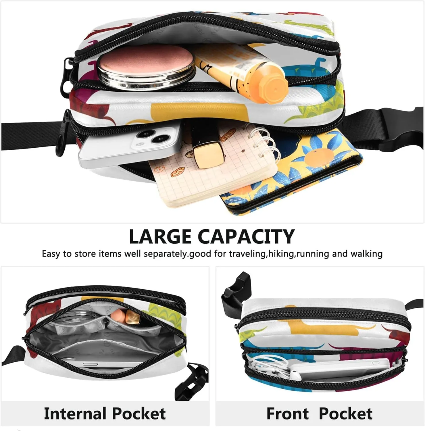 Colorful Dachshund Dogs Women Fanny Pack Waterproof Belt Bags Hip Pack Festival Waist Purse for Women
