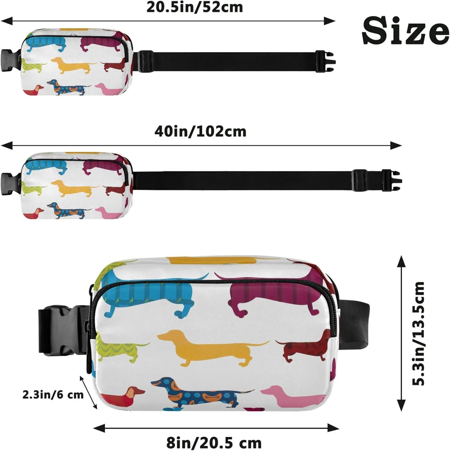 Colorful Dachshund Dogs Women Fanny Pack Waterproof Belt Bags Hip Pack Festival Waist Purse for Women
