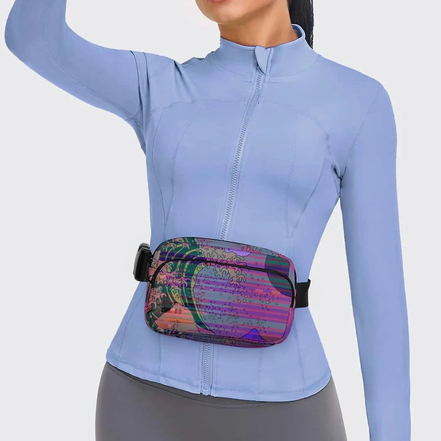 Colorful Japanese Waves Fanny Pack Belt Bag with Adjustable Strap Modern Style Waist Packs Small Pouch Crossbody Bags for Hiking Running Cycling Traveling