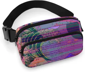 Colorful Japanese Waves Fanny Pack Belt Bag with Adjustable Strap Modern Style Waist Packs Small Pouch Crossbody Bags for Hiking Running Cycling Traveling